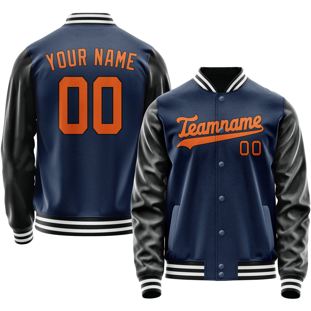 Custom Royal Black Solid Color Varsity Letterman Jacket