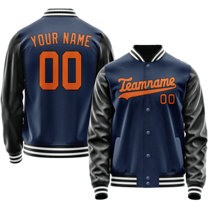 Custom Royal Black Solid Color Varsity Letterman Jacket