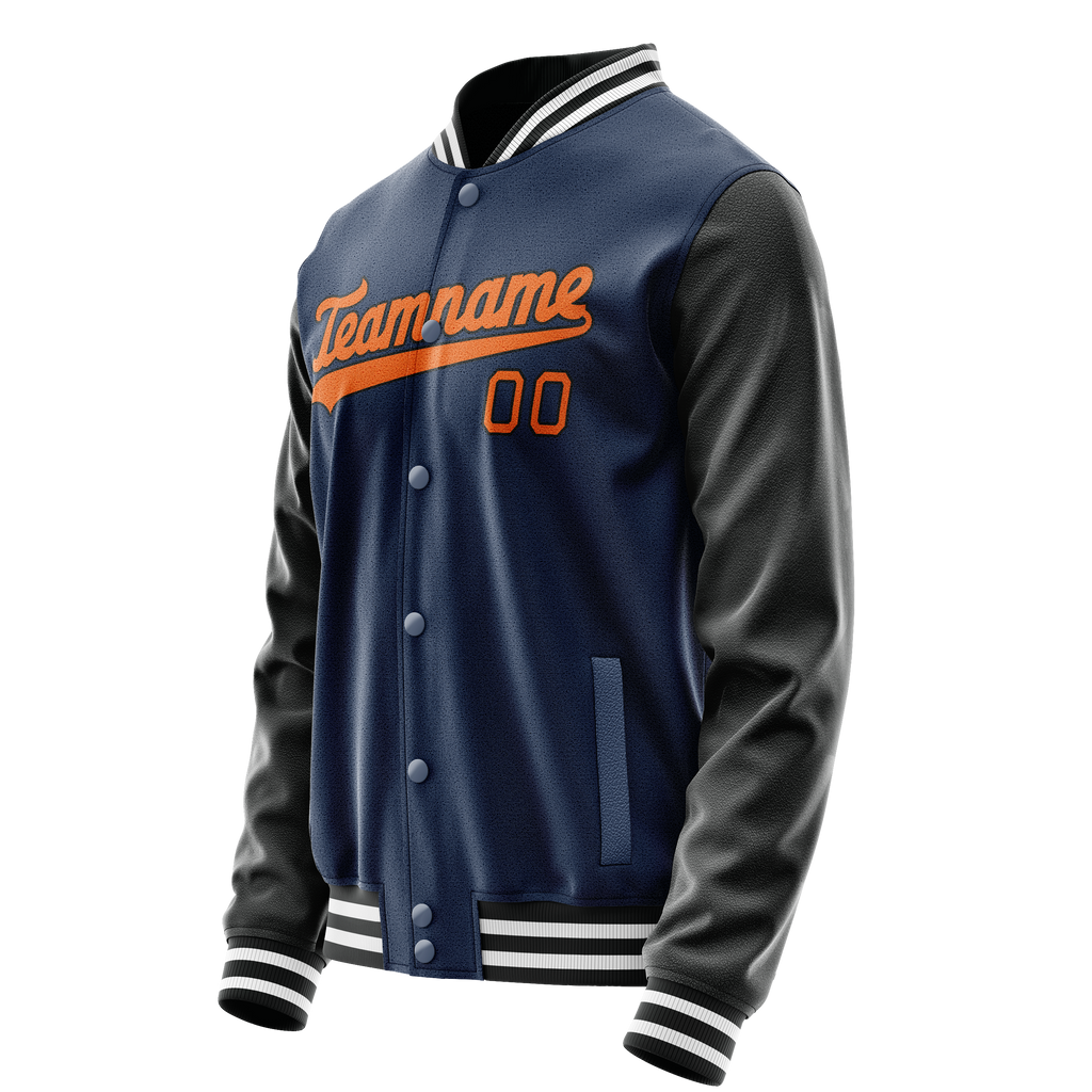Custom Royal Black Solid Color Varsity Letterman Jacket