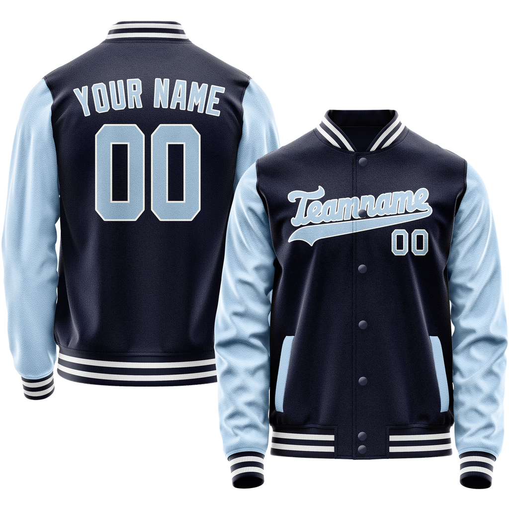 Custom Navy Light-Blue Solid Color Varsity Letterman Jacket