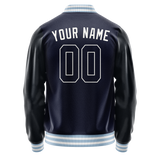 Custom Navy White Solid Color Varsity Letterman Jacket