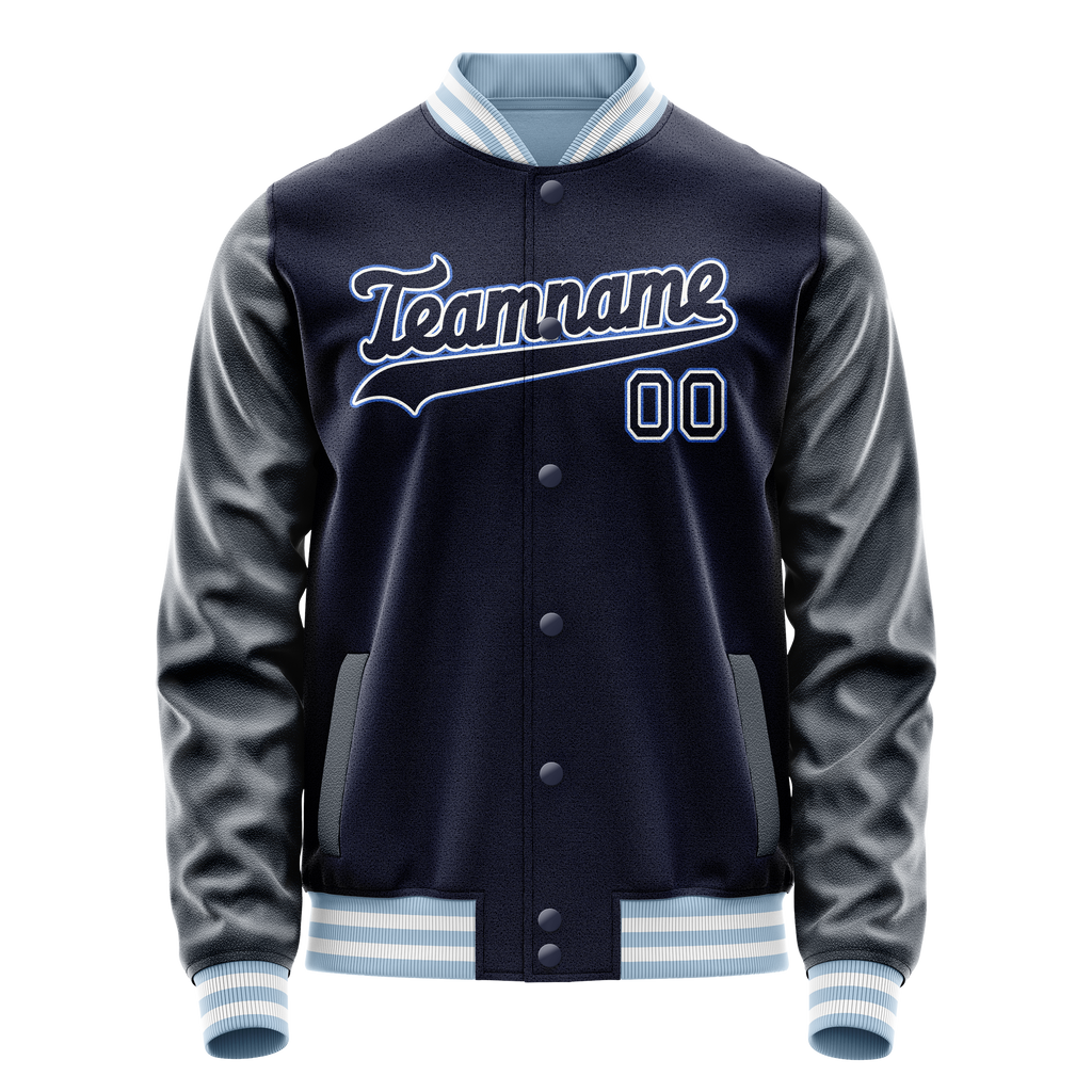 Custom Navy White Solid Color Varsity Letterman Jacket