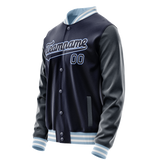 Custom Navy White Solid Color Varsity Letterman Jacket
