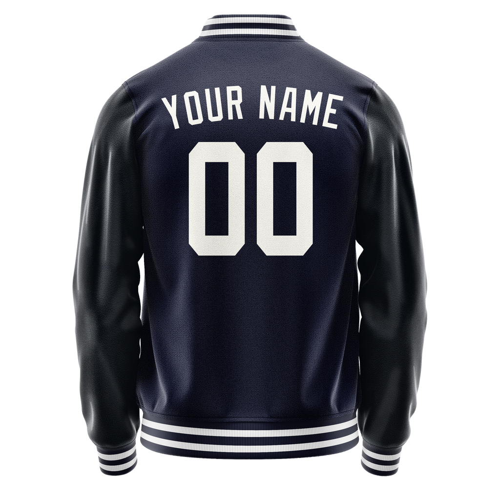 Custom Navy White Solid Color Varsity Letterman Jacket