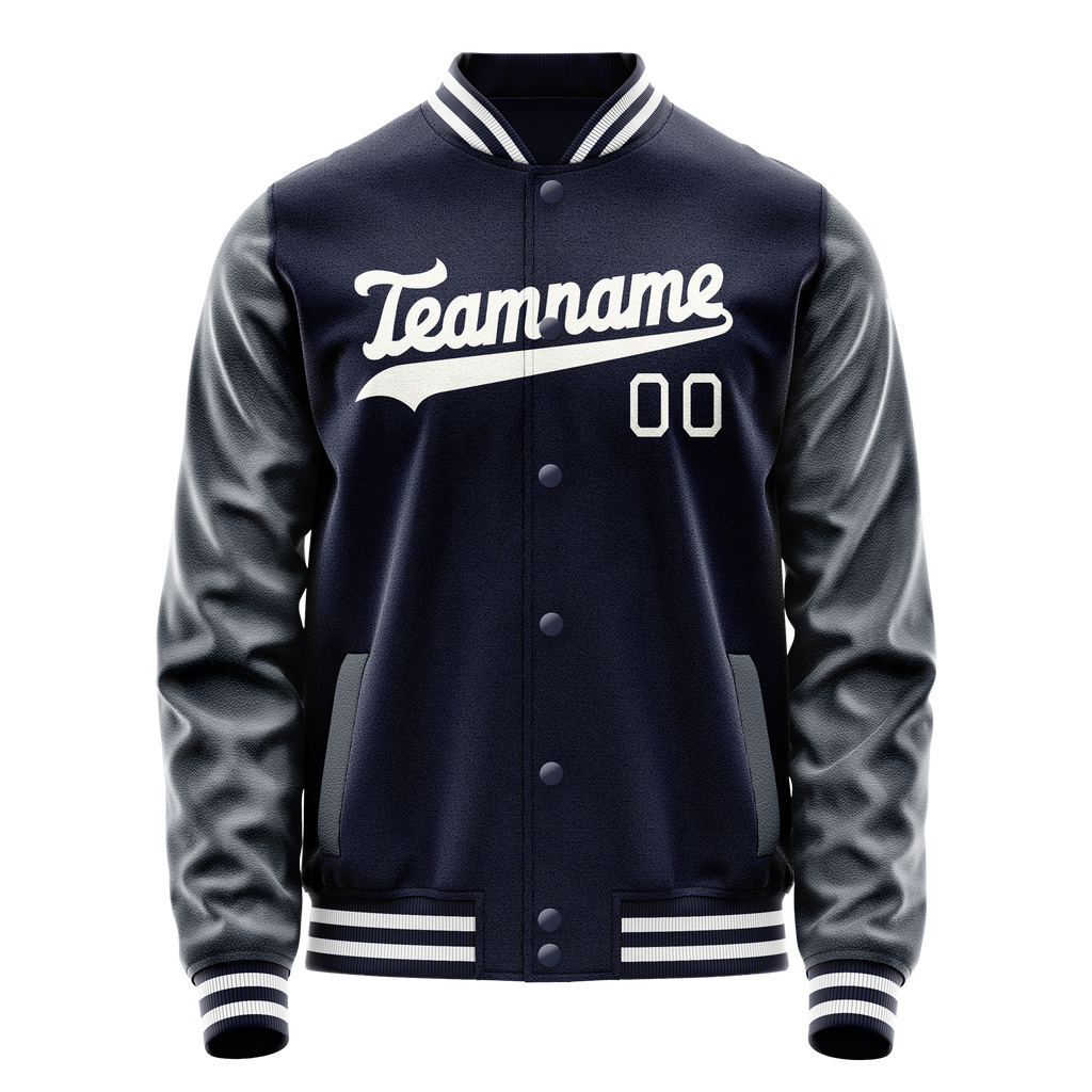 Custom Navy White Solid Color Varsity Letterman Jacket