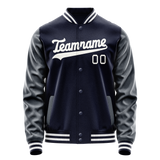 Custom Navy White Solid Color Varsity Letterman Jacket