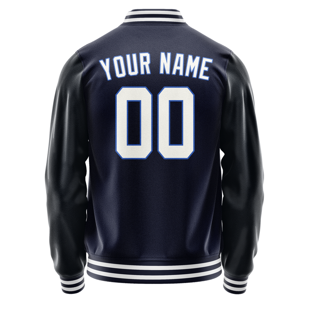 Custom Navy White Solid Color Varsity Letterman Jacket