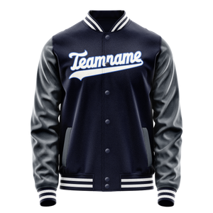 Custom Navy White Solid Color Varsity Letterman Jacket