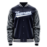 Custom Navy White Solid Color Varsity Letterman Jacket