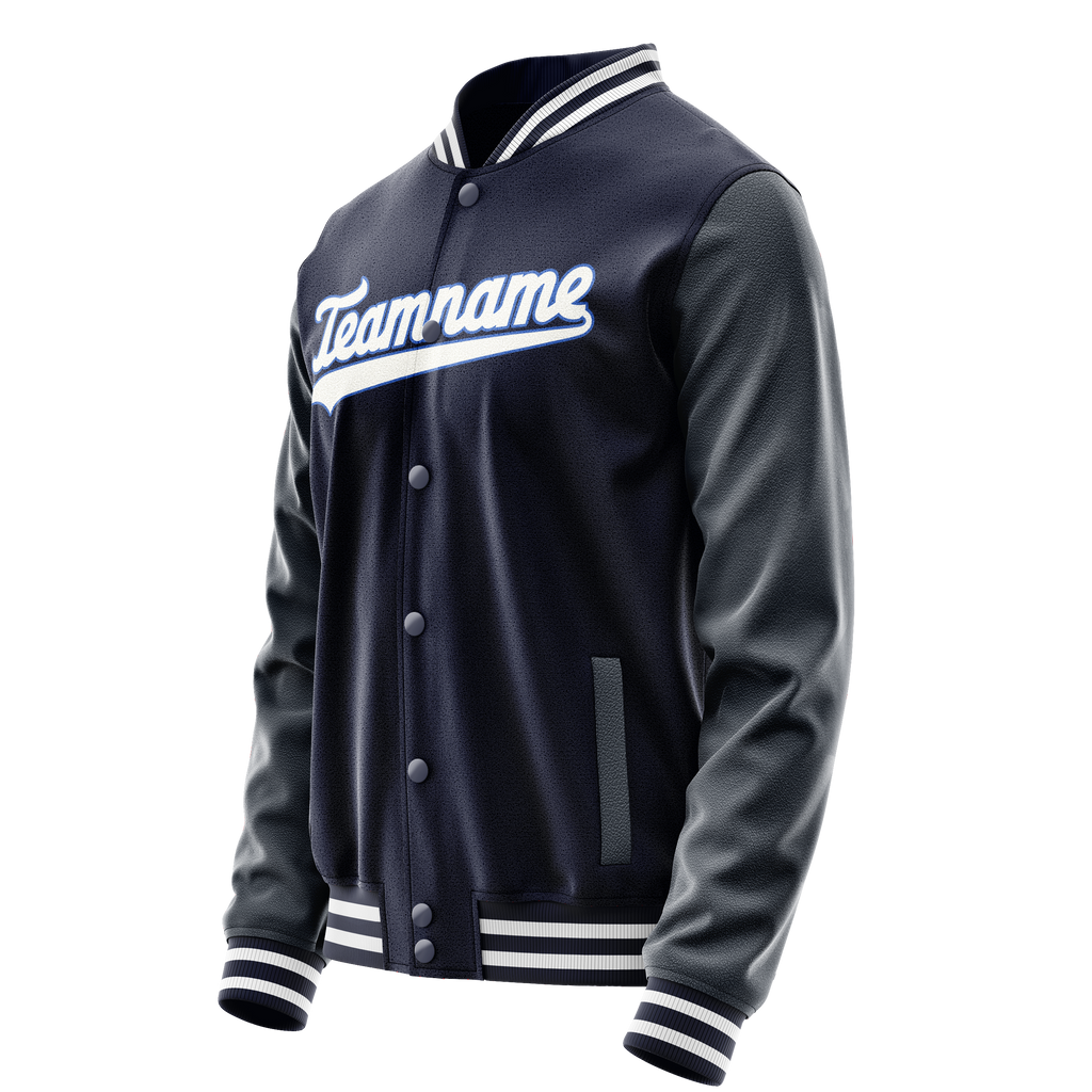 Custom Navy White Solid Color Varsity Letterman Jacket