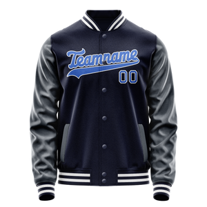 Custom Navy Royal Solid Color Varsity Letterman Jacket