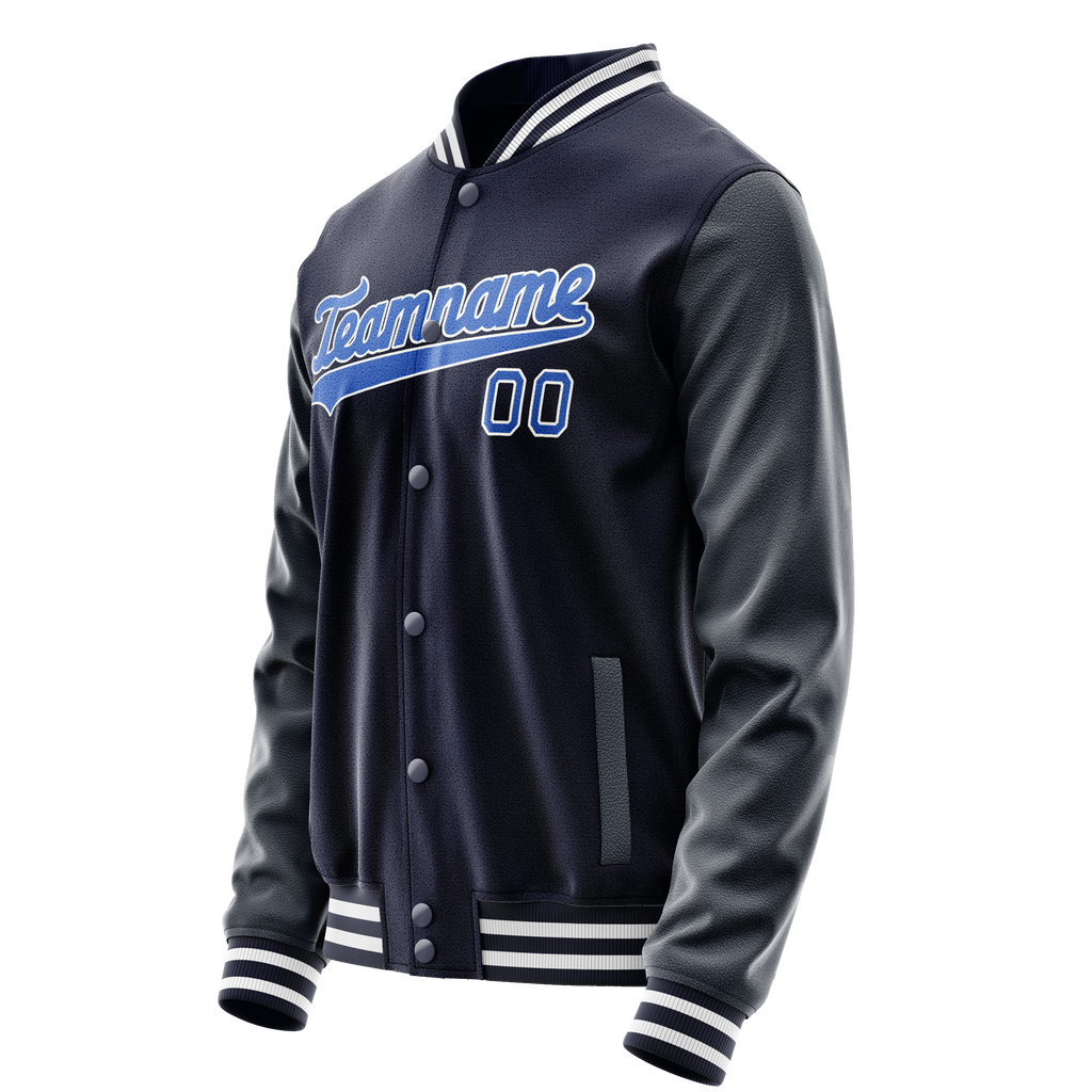 Custom Navy Royal Solid Color Varsity Letterman Jacket