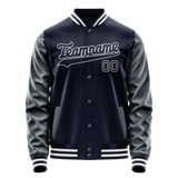 Custom Navy White Solid Color Varsity Letterman Jacket