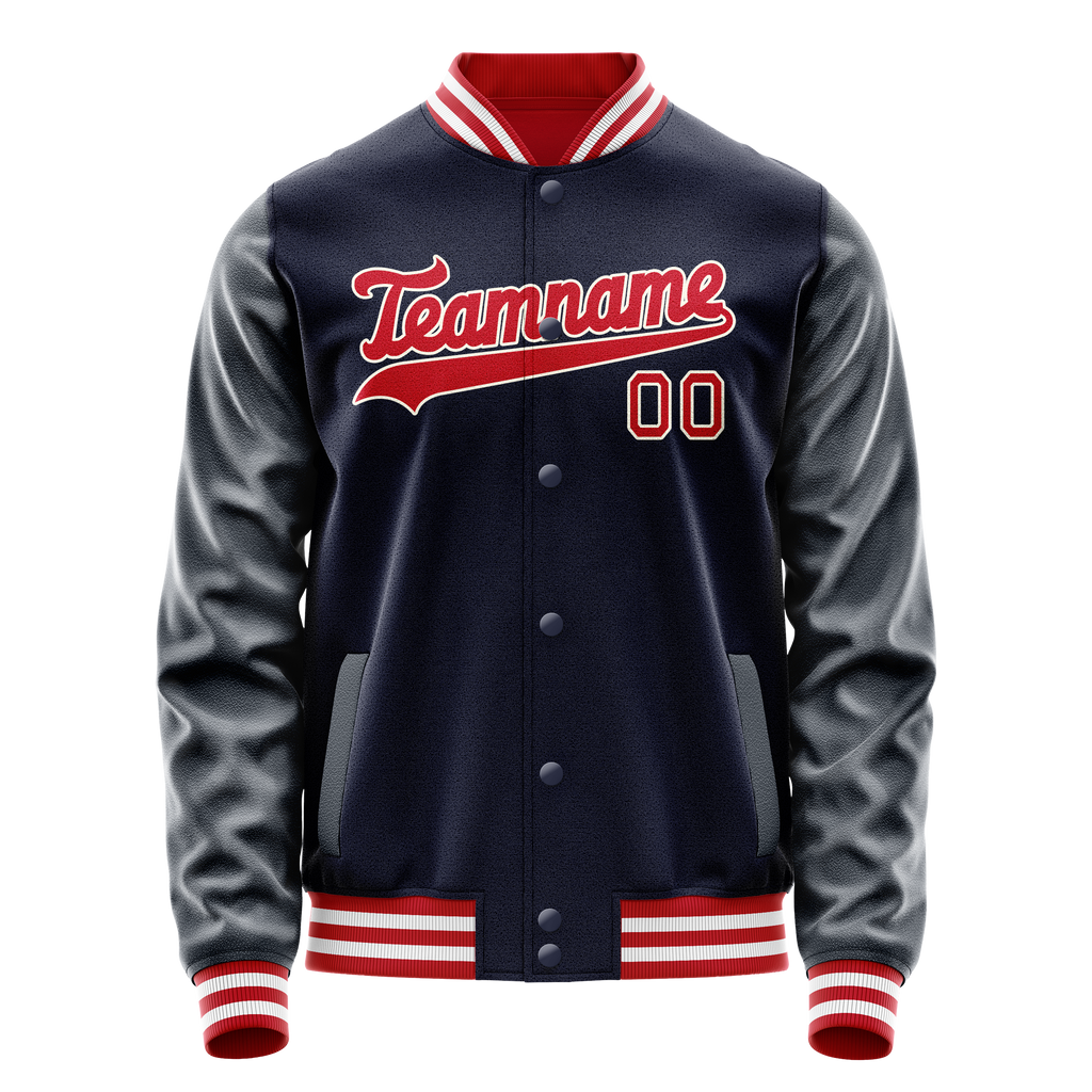 Custom Navy Red Solid Color Varsity Letterman Jacket