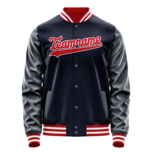Custom Navy Red Solid Color Varsity Letterman Jacket