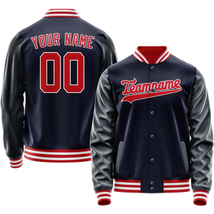Custom Navy Red Solid Color Varsity Letterman Jacket