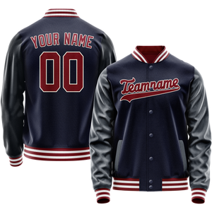 Custom Navy Crimson Solid Color Varsity Letterman Jacket