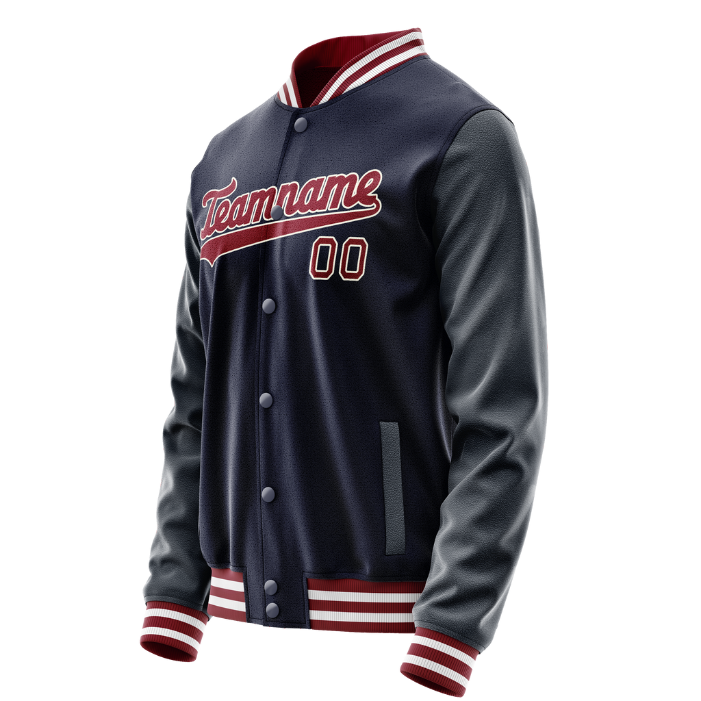 Custom Navy Crimson Solid Color Varsity Letterman Jacket