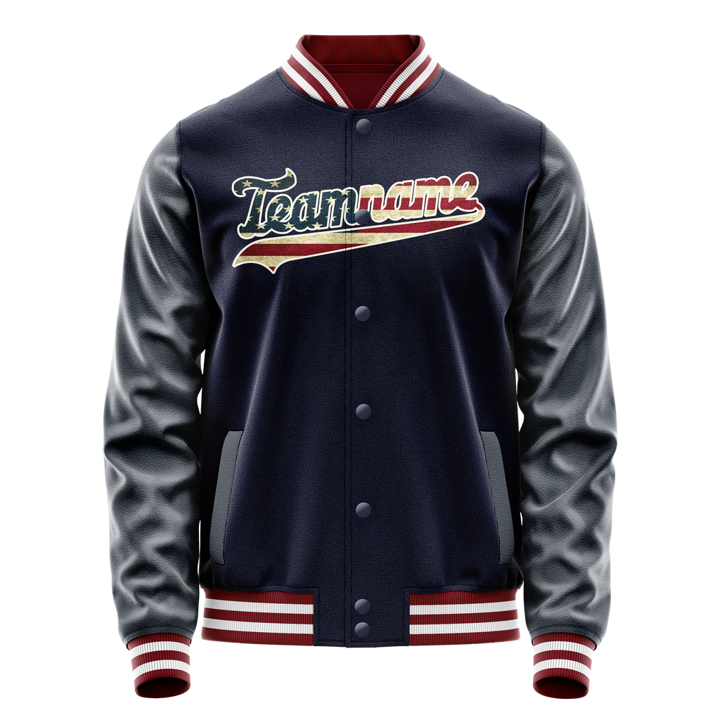Custom Navy Cream Vintage Usa Flag Varsity Letterman Jacket