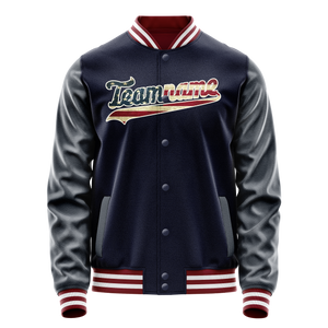 Custom Navy Cream Vintage Usa Flag Varsity Letterman Jacket