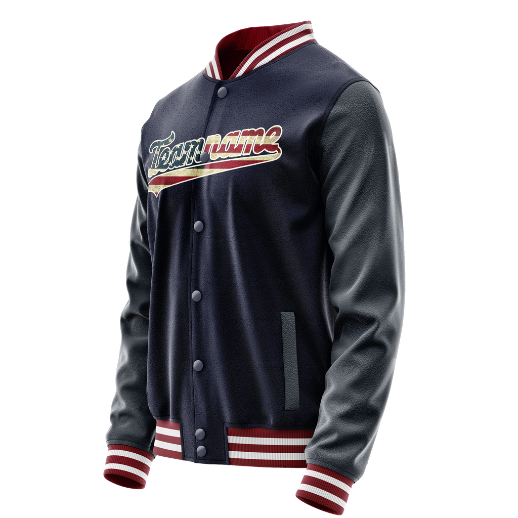 Custom Navy Cream Vintage Usa Flag Varsity Letterman Jacket