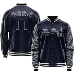 Custom Navy White Solid Color Varsity Letterman Jacket
