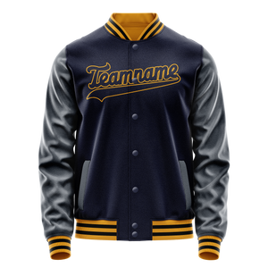 Custom Navy Old-Gold Solid Color Varsity Letterman Jacket