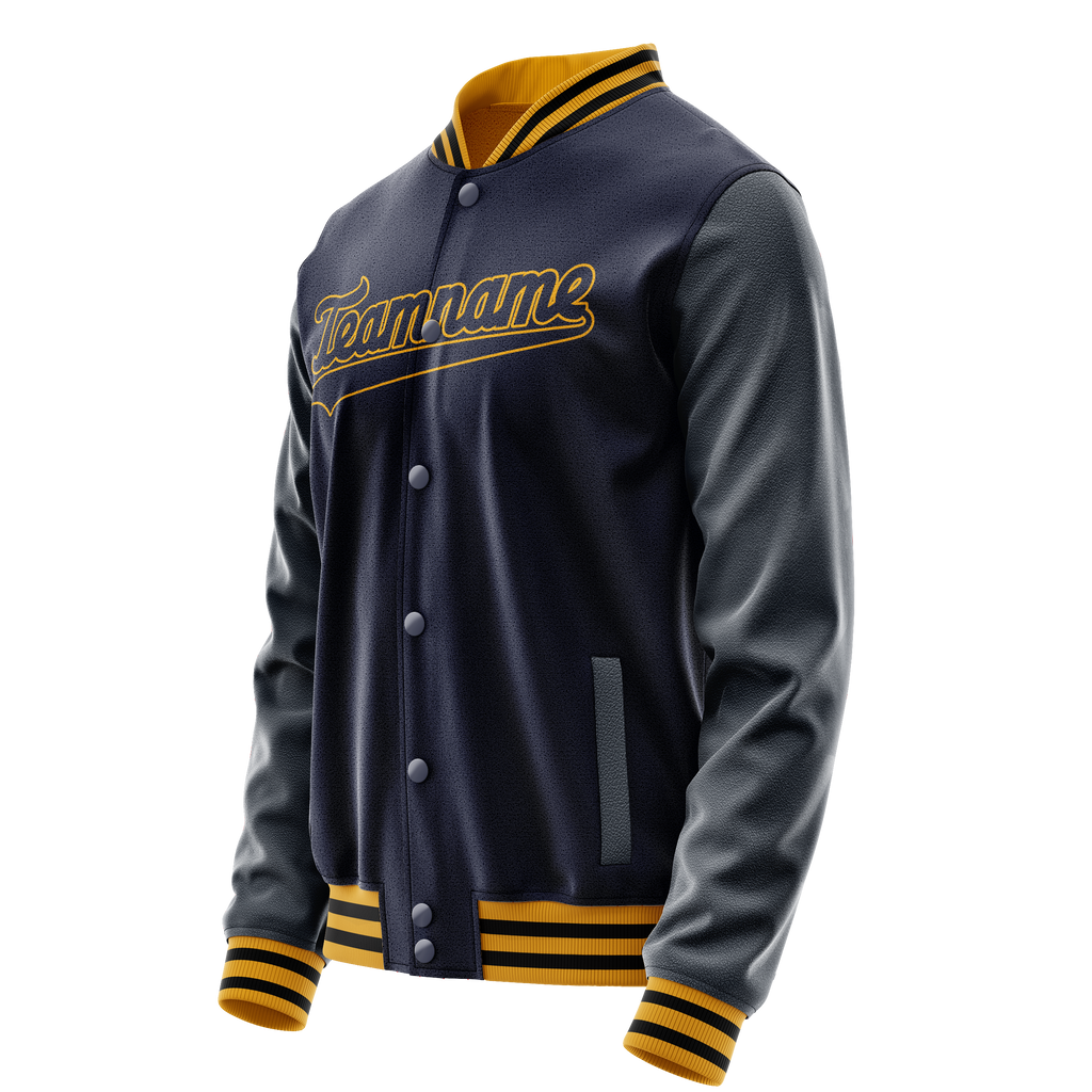 Custom Navy Old-Gold Solid Color Varsity Letterman Jacket
