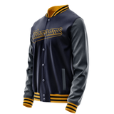 Custom Navy Old-Gold Solid Color Varsity Letterman Jacket