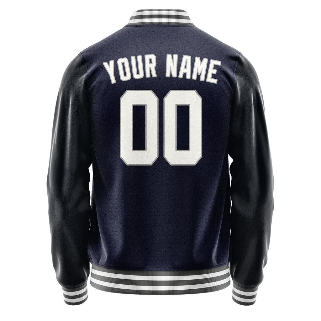 Custom Navy White Solid Color Varsity Letterman Jacket