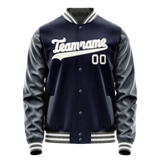 Custom Navy White Solid Color Varsity Letterman Jacket