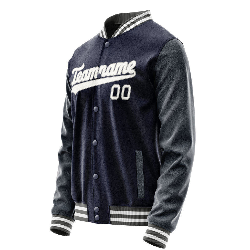 Custom Navy White Solid Color Varsity Letterman Jacket