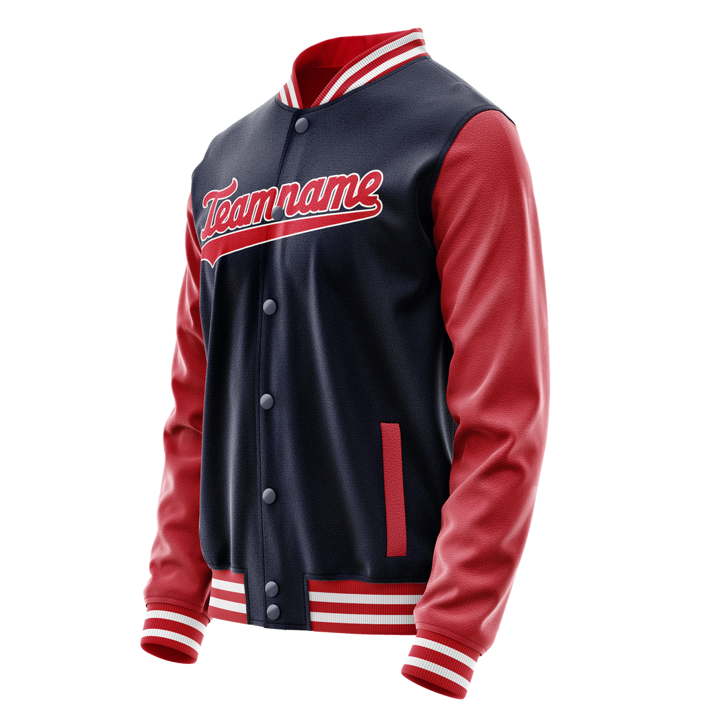 Custom Navy Red Solid Color Varsity Letterman Jacket
