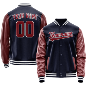 Custom Navy Crimson Solid Color Varsity Letterman Jacket