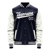Custom Navy White Solid Color Varsity Letterman Jacket