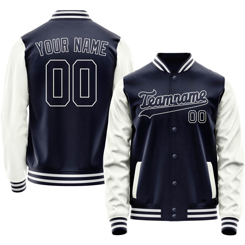 Custom Navy White Solid Color Varsity Letterman Jacket