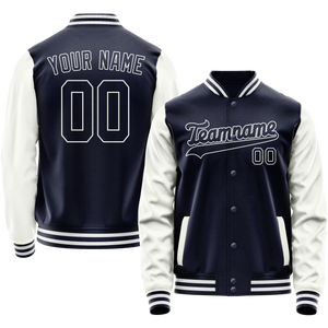 Custom Navy White Solid Color Varsity Letterman Jacket