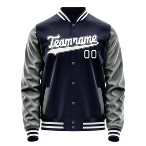 Custom Navy Gray Solid Color Varsity Letterman Jacket
