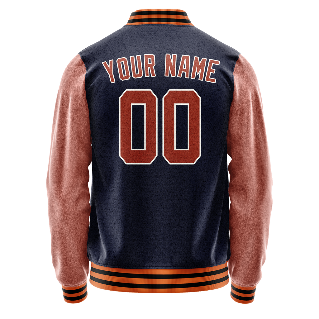 Custom Navy Brown Solid Color Varsity Letterman Jacket