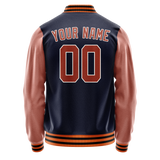Custom Navy Brown Solid Color Varsity Letterman Jacket