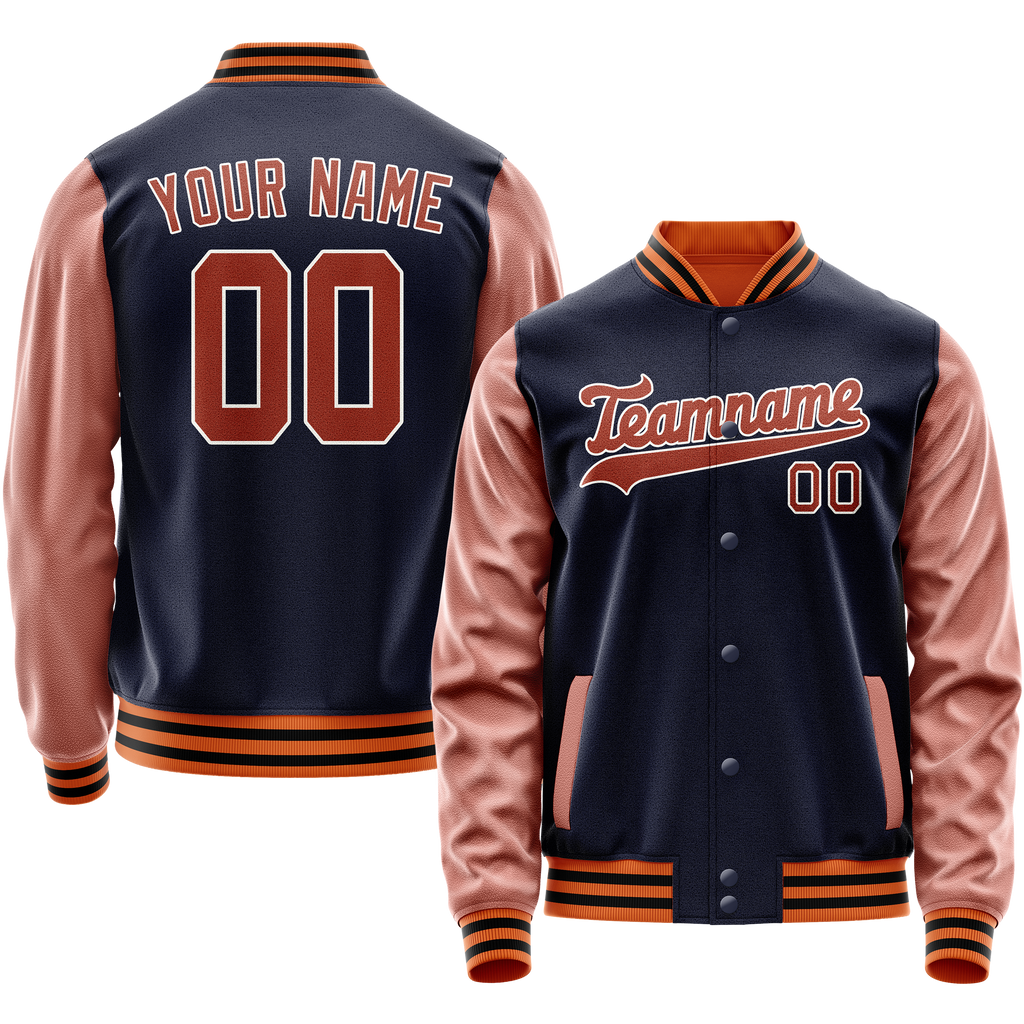 Custom Navy Brown Solid Color Varsity Letterman Jacket