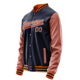 Custom Navy Brown Solid Color Varsity Letterman Jacket