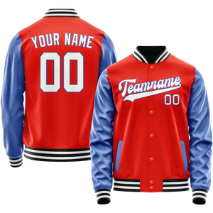 Custom Orange Royal Solid Color Varsity Letterman Jacket
