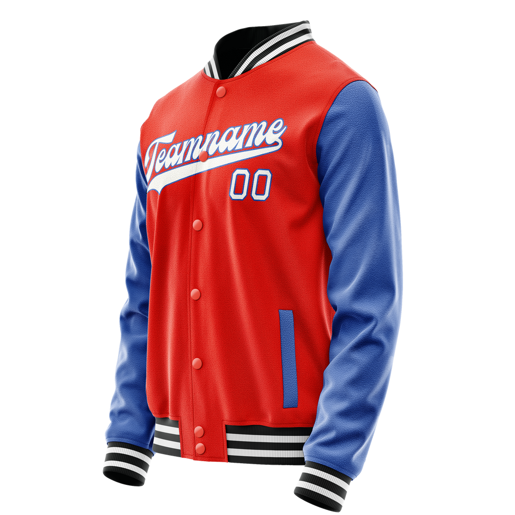 Custom Orange Royal Solid Color Varsity Letterman Jacket