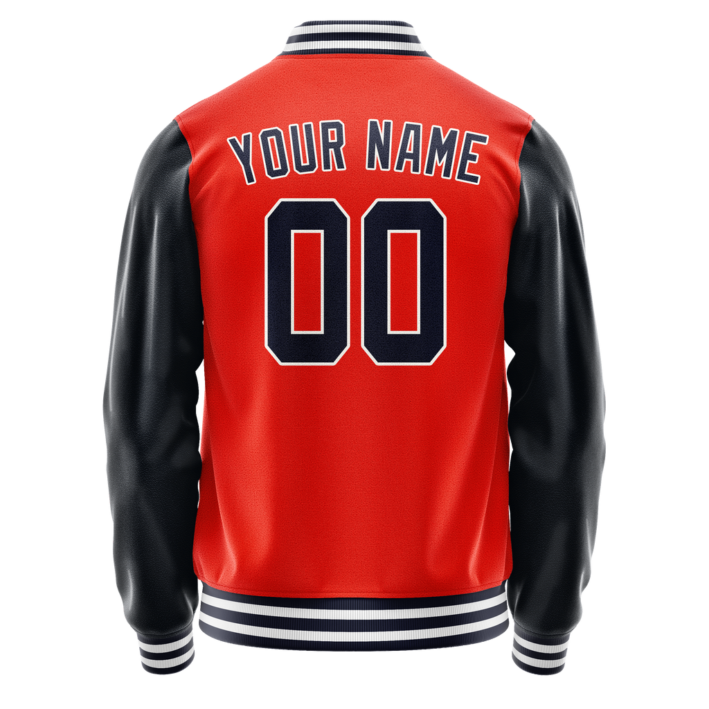 Custom Orange Navy Solid Color Varsity Letterman Jacket