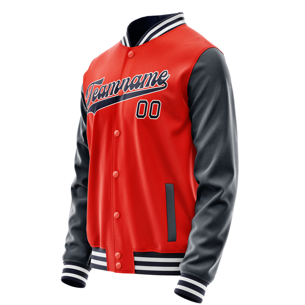 Custom Orange Navy Solid Color Varsity Letterman Jacket