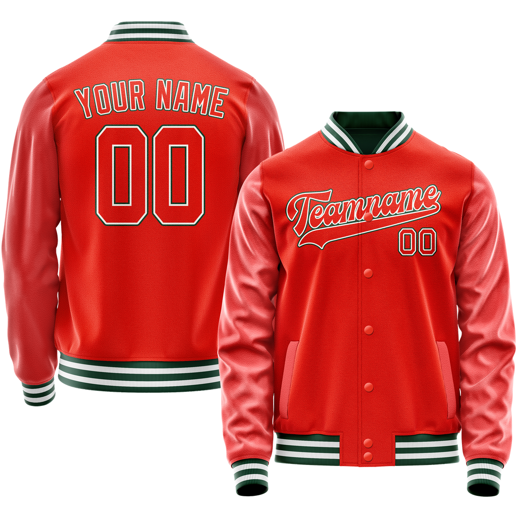 Custom Orange White Solid Color Varsity Letterman Jacket
