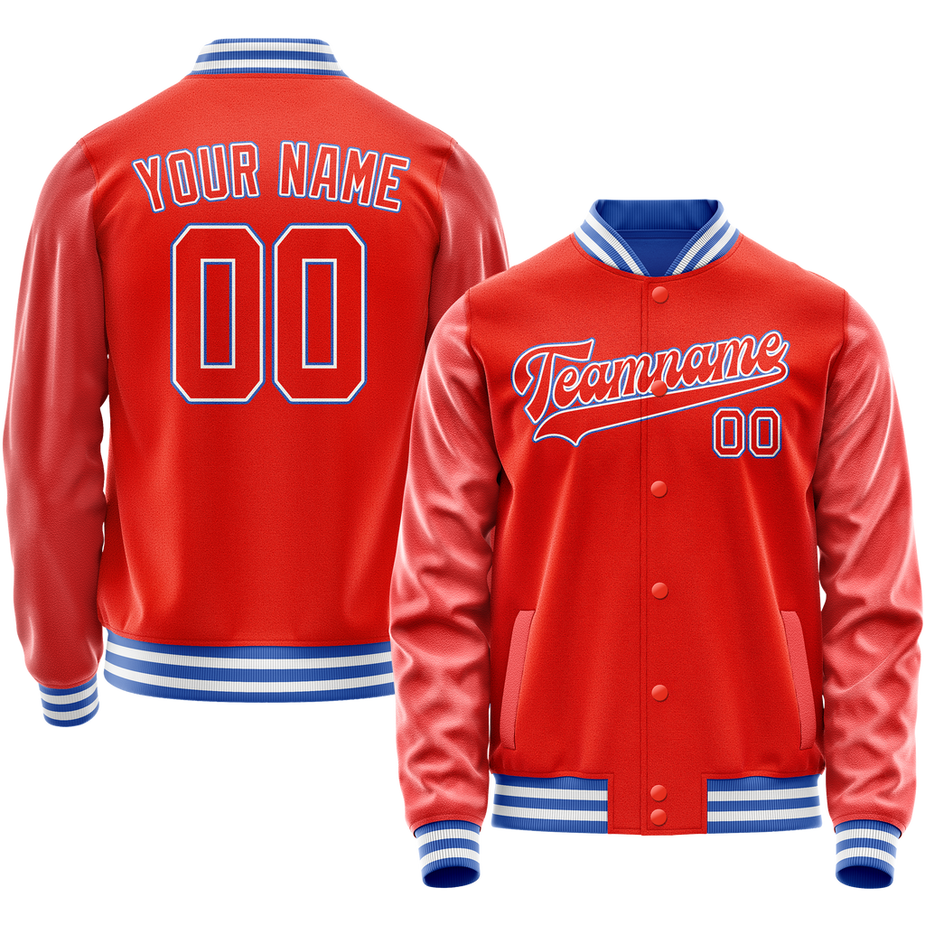 Custom Orange White Solid Color Varsity Letterman Jacket
