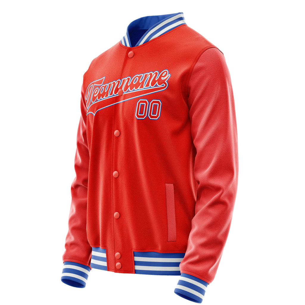 Custom Orange White Solid Color Varsity Letterman Jacket