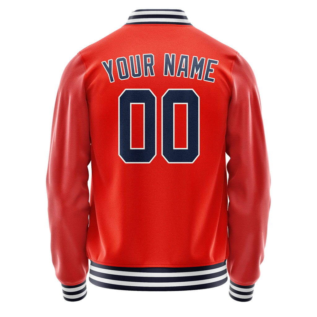 Custom Orange Navy Solid Color Varsity Letterman Jacket